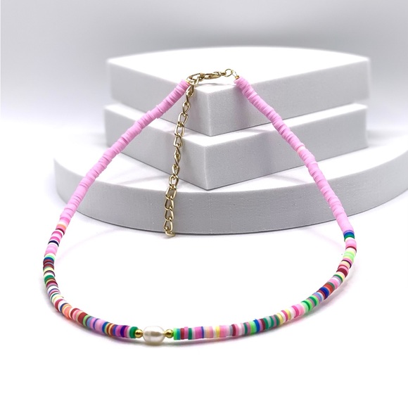 NEW….Heishi Beaded with Genuine Freshwater Pearl Necklace - Picture 2 of 10